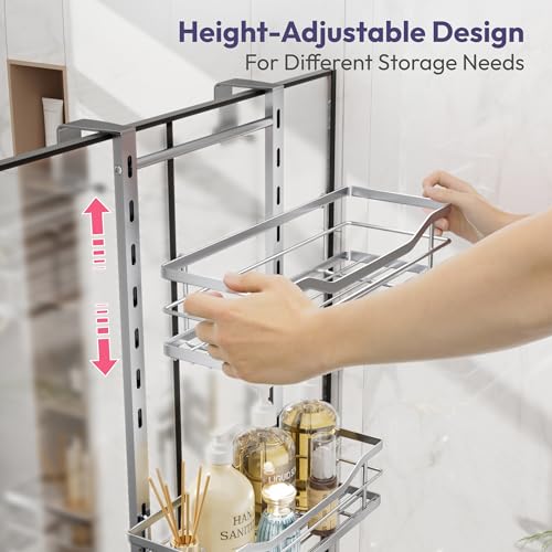 SWTYMIKI Over the Door Shower Caddy - 4 Tier Adjustable Shower Organizer Hanging with Soap Holder, No Drilling Stainless Steel Bathroom Rack Hanging for Body Wash, Shampoo, Soap, Razor, Silver - color: Silver-4 Tier