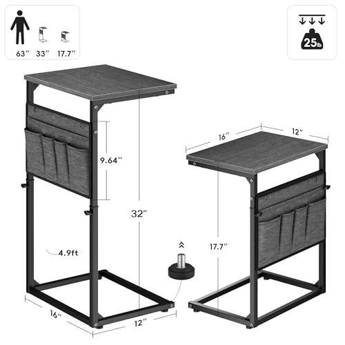 Vagusicc C Shaped End Table, 32'' Tall Side Table for Couch, Adjustable Height Small Couch Side Table for Small Spaces, C Table Slide Under Sofa Table TV Tray Arm Table for Living Room Bedroom - color: Charcoal Gray