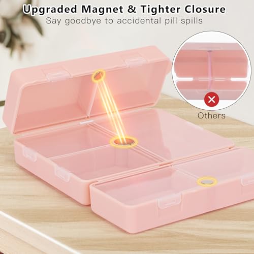FYY 2 Pcs Daily Pill Organizer, 7 Compartments Portable Pill Case Travel Pill Organizer,[Folding Design] Pill Box for Purse Pocket to Hold Vitamins,Cod Liver Oil,Supplements and Medication-Pink - color: Pink, size: Large (1 Piece), Small (1 Piece)