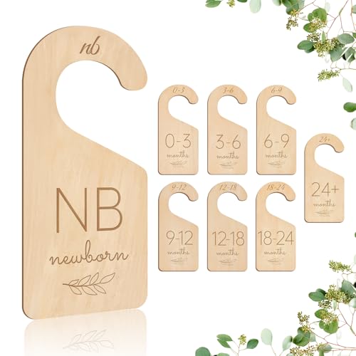 Wooden Baby Closet Dividers - 8 Pcs Double-Sided Design for Newborn Nursery Room Wardrobe Storage by Months Size - Perfect Toddler Clothes Organizer (Olive-1) - color: Olive-1