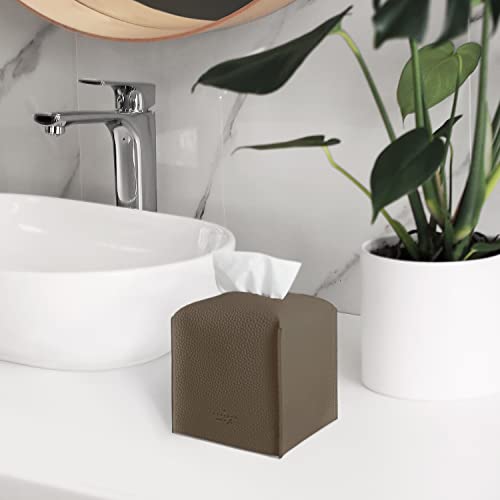 Carrotez Tissue Box Cover, [Refined] Modern PU Leather Square Tissue Box Holder - Decorative Holder/Organizer for Bathroom Vanity Countertop, Night Stands, Office Desk & Car 5"X5"X5" - Cocoa Brown - color: Cocoa Brown, size: [Square]