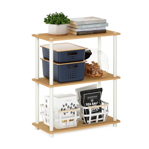Furinno TURN-N-TUBE Storage Shelves, 3-Tier Book Shelf, Corner Shelf, Toolless Open Shelves, for Organization and Storage, Living Room, Garage, Home Office, Beech - color: Beech/White, size: 3-Tier