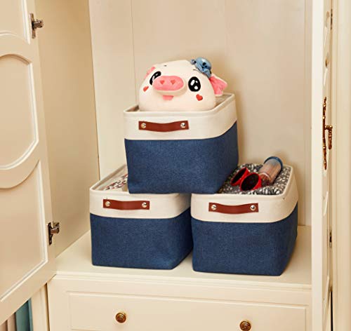 DECOMOMO Storage Bins, Extra Large Fabric Storage Baskets for Shelves, Decorative Linen Closet Organizer, 15.8 x 12.5 x 10 inches (Navy Blue & White, 3 Pack) - color: Blue Navy and White, size: Extra Large/3P