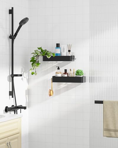Kitsure Shower Caddy - 2 Pack Adhesive Shower Organizer, Rustproof Metal Shelves, No-Drill Bathroom Organizers and Storage, Black, Large - color: Black, size: Large