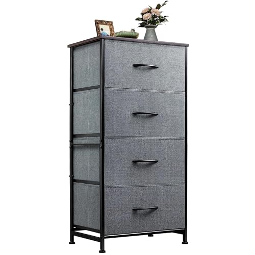 WLIVE Dresser with 4 Drawers, Storage Tower, Organizer Unit, Fabric Dresser for Bedroom, Hallway, Entryway, Closets, Sturdy Steel Frame, Wood Top, Easy Pull Handle, Dark Grey - color: Dark Grey