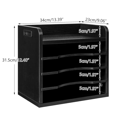 YMYNY Desktop File Organizer with Handle, Document Letter Mail Tray Sorter with 3 Adjustable Shelves, 5 Tiers Paper Holder for School Home Office Desk,Black,13.4 * 12.4 * 9.06" UHBC006B - color: Black