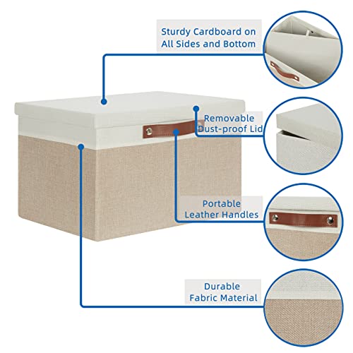 Temary Foldable Storage Bins with Lids, [2-Pack] Large Storage Baskets with Lid, Fabric Storage Bin for Organizing Home (White & Khaki, 15x11x9.5inch) - color: White&Khaki, size: 15×11×9.5