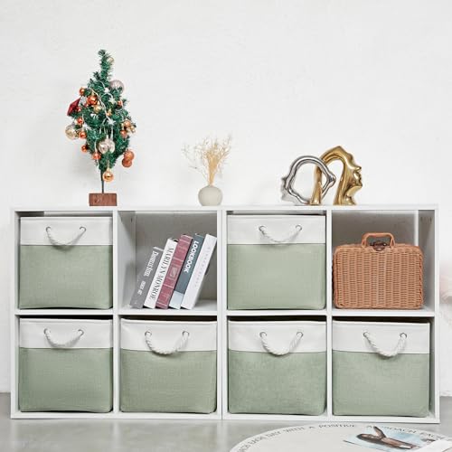 13 x 13 Inch Extra Large Storage Cubes,6 Pack Cube Storage Bins for Shelves，Fabric Collapsible Storage Bins with Handles, Foldable Storage Basket for Organizing Clothes, Toys (White&Green) - color: White&Green（EVA）