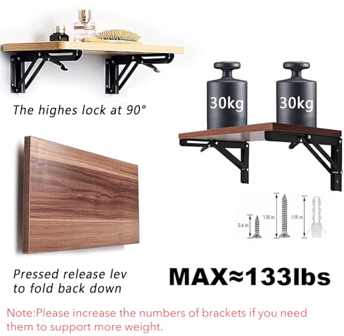 Folding Shelf Brackets - 8 inch 2 Pcs Heavy Duty Metal Collapsible Shelf Bracket, DIY Wall Mounted Foldable Shelf Bracket, Space Saving for Bench Table - size: 8 Inch- 2 Packs