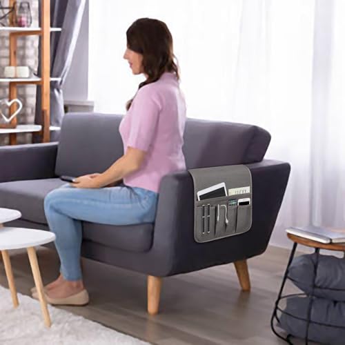 NB Sofa Armrest Organize Remote Holder Bedside Caddy Organizer With 5 Pockets，Non-Slip Couch Remote Control Holder Couch Armchair Caddy Accessories (Dark Grey, 35"X12.4") - color: Dark Grey, size: 35"x12.4"