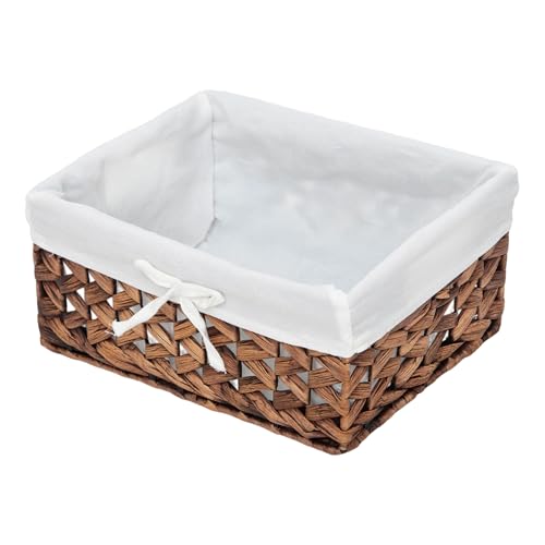 Water Hyacinth Storage Basket Small with Metal Frame & Removable Liner, 11.8”×7.9”×5.5” Rectangular Woven Organizer Bin for Bathroom Vanity, Desk, Nursery, Closet, Home Organization - size: Small