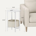 Vagusicc Round Side Table End Table with Storage Basket, Small Side Table Round Nightstand for Small Spaces, Tall Oval End Table with Steel Frame, Coffee Bedside Table for Living Room Bedroom, White - color: White