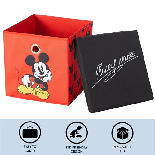 Idea Nuova Disney Mickey Mouse Collapsible Fabric Storage Cube,10” Organizer Bin with Lid for Bedroom, Playroom, and Closet - color: Mickey Mouse