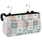 Bedside Caddy Hanging Storage Bag Simple Checkered Hearts Bedside Organizer Caddy for Bunk, Dorm Room, Hospital Beds - Place Magazines / Remotes / Keys