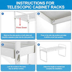 9" Deep Expandable Cabinet Shelf Organizer Riser, 14"-25" Adjustable Cabinet Shelves Rack for Kitchen Pantry Cupboard Under Sink Countertop, 8" High Bottom Layer, White(2 Pack) - size: 2-Pack 9''W
