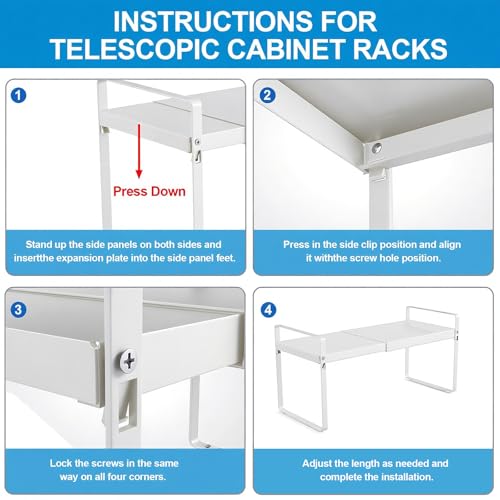 11" Deep Expandable Cabinet Shelf Organizer Riser, 14"-25" Adjustable Cabinet Shelves Rack for Kitchen Pantry Cupboard Under Sink Countertop, 8" High Bottom Layer, White(2 Pack) - size: 2-Pack 11''W