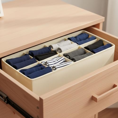 8 Grid Foldable Clothes Organizer Box,Wardrobe Storage Bin with PP Board Support,for Underwear, Socks, and T-Shirts,White - color: White, size: 8 Grid