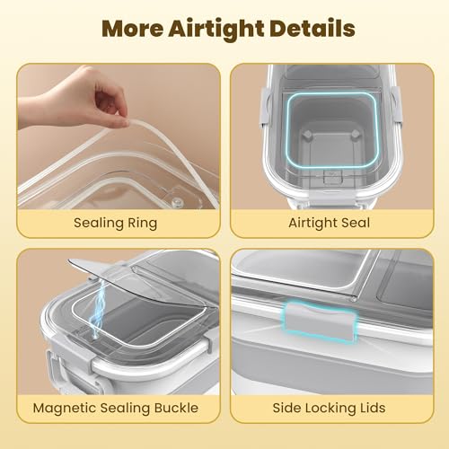 25-35Lbs Rice Container,Collapsible Food Storage Containers with Transparent Airtight Lid,Wheels,Rice Storage Container with Small Bin and Scoop,Rice Dispenser for Flour Sugar Cereal Grain Dog Cat - color: Clear/25-40lbs