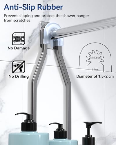 YASONIC Shower Caddy Hanging - Never Rust Organizer - Aluminum over The head caddy with 10 Hooks for Razor/Sponge - Shower Rack with Soap Basket - Grey - color: Grey