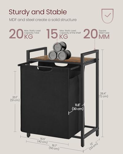 VASAGLE Laundry Hamper, Laundry Basket, Laundry Sorter with A Pull-Out and Removable Bag, Shelf, Metal Frame, 17.2 Gallons (65 L), 19.7 x 13 x 28.4 Inches, Black and Rustic Brown UBLH101B01 - color: Black + Rustic Brown, size: 1 Bags - 65 L