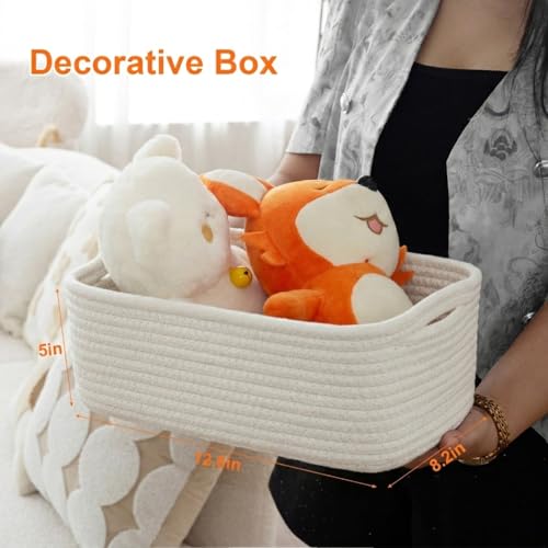 Small Storage Baskets for Organizing, Woven Storage Bins for Shelves, Gift Basket Empty, Cute Decorative Closet Organizer, Baby Rope Basket, Dog Toy Storage, 13.2x8.2x5.2”, 3Packs White - color: White, size: M