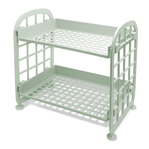 UnnFiko 2-Layers Table Shelf Organizer, Adjustable Plastic Storage Rack Shelf Square Basket Desk Stand Table Storage Organizer Shelves (Green) - color: Green