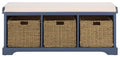 SAFAVIEH Home Collection – Lonan Blue Storage Bench with Seat Cushion, 3 Basket Drawers, Coastal Farmhouse Entryway Design (AMH5733H) - color: Blue