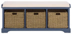 SAFAVIEH Home Collection – Lonan Blue Storage Bench with Seat Cushion, 3 Basket Drawers, Coastal Farmhouse Entryway Design (AMH5733H) - color: Blue