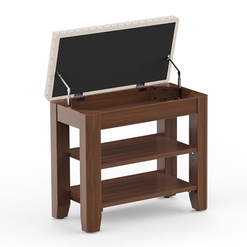 Shoe Bench for Entryway, Solid Rubberwood Shoe Bench with Hidden Storage, Adjustable 2-Tier Shelves & Soft PU Leather Seat, Shoe Rack Durable Easy Assembly for Hallway or Bedroom - Beige, 23.6" - color: Beige, size: 23.64"W x 11.82"D x 20.47"H