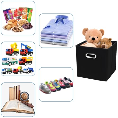 Fabric Cubby Storage Bins,13x13x13 Inches ,Cube Organizer Bin Foldable Storage Boxes with Dual Handles Fabric Organizer Box and collapsible Storage basket,Set of 8,Black - color: Black, size: 8 Pack