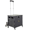 dbest Products Quik Cart Stair Climber Wheeled Rolling Crate Teacher Utility with seat Heavy Duty Collapsible Basket with Handle, 18" D x 17" W x 39" H, Black - color: Black, style: Stair Climber