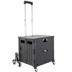 dbest Products Quik Cart Stair Climber Wheeled Rolling Crate Teacher Utility with seat Heavy Duty Collapsible Basket with Handle, 18" D x 17" W x 39" H, Black - color: Black, style: Stair Climber