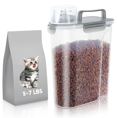 LEAWALK 5Lbs Airtight Cat Dog Food Storage Container with Upgraded Large Nozzle BPA-Free, Pet Food Storage Containers for Rice, Grain, Pet Food, Flour, Dog Treat Storage (Clear Grey, 5L-1pack) - color: Clear Grey, size: 5L-1pack