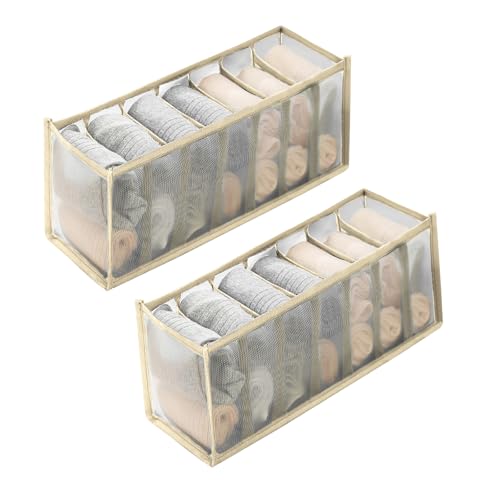 2 Pcs Underwear Storage Box Drawer Underwear Organizer Lingerie Organizer Compartment Storage Box for Wardrobe Drawer Use(Off White) - color: Off White-2pc