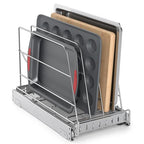 Pull Out Cabinet Organizer for Cutting Board, Cookie Sheet, Baking Sheet, Stainless Steel Sliding Rack for Bakeware & Trays, Heavy-Duty Cutting Board Organizer (9” x 16.5” (22.8 x 41.8 cm)) - style: 9”W x 16.5”D (22.8 x 41.8 cm)