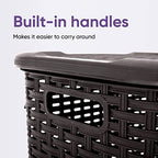 Superio Laundry Hamper Basket With Easy Open Lid 60 Liter Large Wicker Hamper, Dirty Cloths Storage With Two Cutout Handles, Laundry Room Bin (2 Pack, Brown) - color: Brown, size: 2-pack