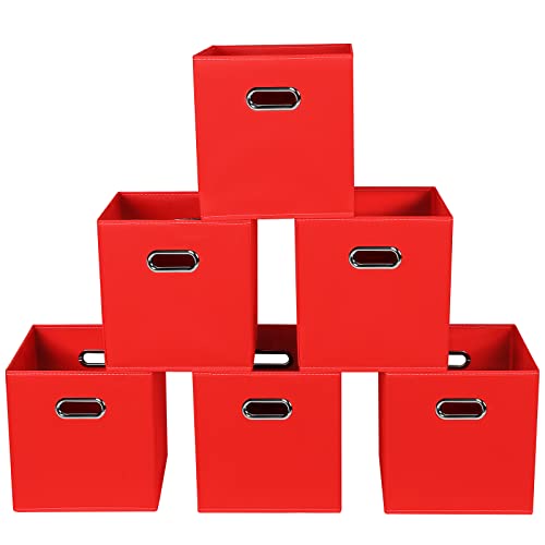 Fabric storage bins Cubes, Fabric Cube Organizer with Handle, Foldable Cube Bins for Cloth or Accessary Storage, 11x11x11, Set of 6, (Red) - color: Red, size: 6 Pack