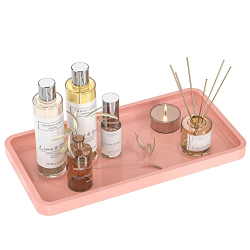 Bathroom Vanity Tray for Countertop - Bamboo Organizer Tray for Dresser Tops, Toilet, Perfume Small Decorative Tray Wood Tray for Home Decoration 11.81” L x 6.1” W x 0.79” H (Pink) - color: Pink, size: 11.8" x 6.1" x 0.8"