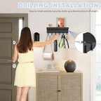 kuaima Magnetic Key Holder, Small Wall Mount Key Rack with Shelf for Fridge, 6 Metal Hooks, 9.65 Inch, 2 Installation Options, Black - color: Black