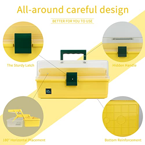 Creahaus 13 inch Art Craft Organizer Storage Box with 3 Layer, Multipurpose Plastic Tool Box with Handle for Sewing, Art Supply, Medicine, Nail, Hair Accessories (Yellow) - color: Yellow