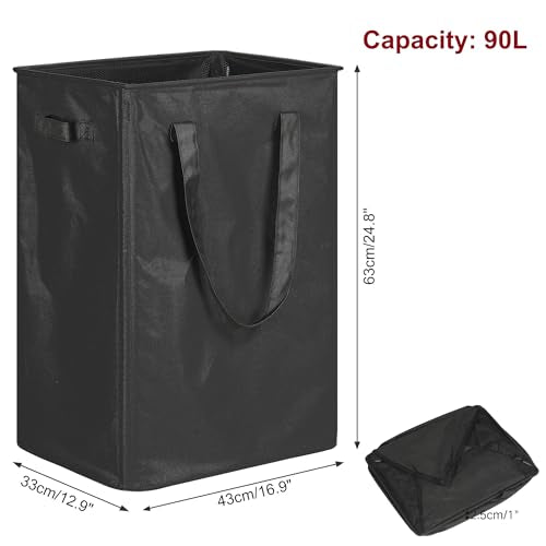 efluky Slim Laundry Basket, Narrow Laundry Hamper with Handles, Collapsible Dirty Clothes Hamper, Tall Laundry Bin for Laundry Room, Dorm and Bedroom, 90L Black - color: Black, size: 90L without Lid
