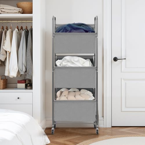 STO STO 3-Tier Vertical Rolling Laundry Hamper with Removable Bags, 120L Stackable Laundry Sorter Basket, Clothes Hamper with Wheels for Small Spaces, Closet, Bedroom, Bathroom, Laundry Room, Gray - color: Gray Fabric
