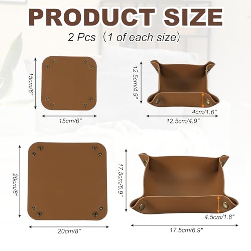 uxcell 2 Pcs Valet Tray for Women and Men, PU Leather Jewelry Tray Entryway Table Bedside Nightstand Catchall Storage Organizer for Jewelry Key Coin Watch Wallet(Square, Brown) - color: Brown