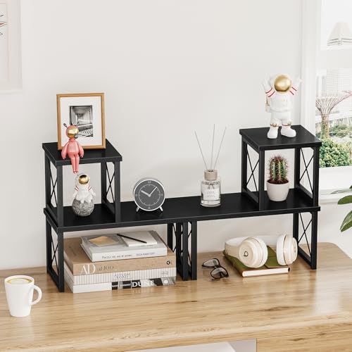 Honiter 2 Sets Desk Shelf, Desktop Organizer Shelf, Freestanding Small Bookshelf Desk Organizer, 2 Tier Independent Stackable Desktop Shelves, Desktop Office Storage Rack Display Shelf, Black - color: Black, size: 7.6in-2 Pack