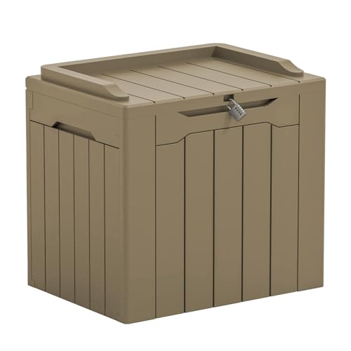 Greesum Outdoor Storage Box 31 Gallon Storage Box with Lid for Patio Furniture, Garden Tools, Pool Supplies, Waterproof and UV Resistant, Lockable, Light Coffee - color: Light Coffee, size: 31 Gallon