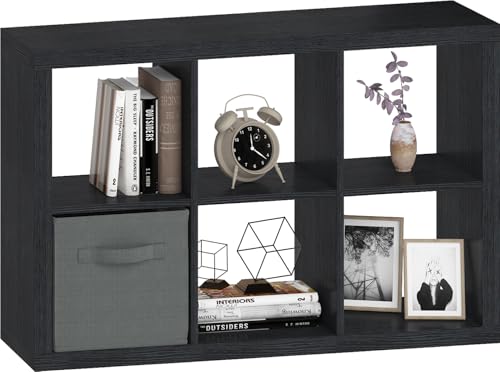 6 Cube Organizer, Cube Storage Organizer with Fabric Bin, Cube Storage Shelf for Bedroom, Living Room, Office, Modular Bookshelf Organizer for Books, Closet, Black - color: Black, size: 6 cube