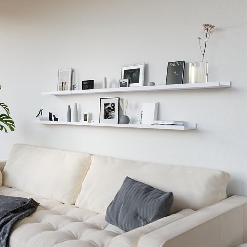 RICHER HOUSE 8 Set Floating Wall Mounted Shelves, Nursery Hanging Book Shelves with Lip for Storage, White Display Picture Ledge Shelf for Bedroom Bathroom Kitchen Living Room Wall Decor, Modern White - color: White, size: 8pcs*15.75in