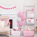 4 Pcs Pink Bow Storage Basket for Gifts Collapsible Girls Coqutte Pink Storage Bins with Handle Cute Preppy Foldable Laundry Organizer for Home Bathroom Bedrooms Baby Clothes Toys Books - style: Pink Bowknot