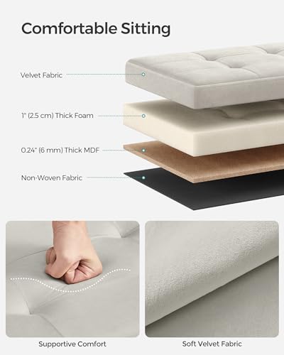 SONGMICS Storage Ottoman, Foldable Small Ottoman Foot Rest, 12.2 x 16.1 Inches Foot Stool, OAD up to 286 lb, for Living Room, Bedroom, Dorm, Cream White ULSF200W01 - color: Cream White, style: Velvet
