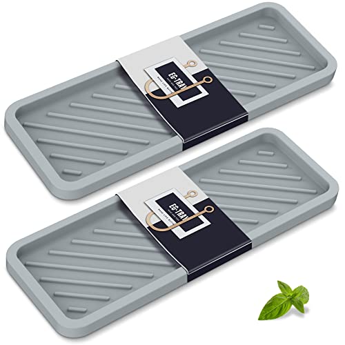 EG-SIPRO Kitchen Sink Organizer Tray,Sponge Holder for Kitchen Sink Bathroom Counter Tray Sponge Caddy Silicone Soap Holder for Soap dispenser, Bottle, Dishwashing Accessories(2-pack) - color: Grgr, size: 12×4.8inch